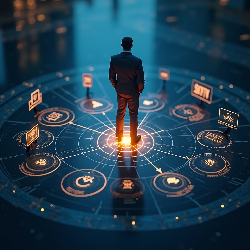 A decision-maker at the centre of an interconnected strategic landscape